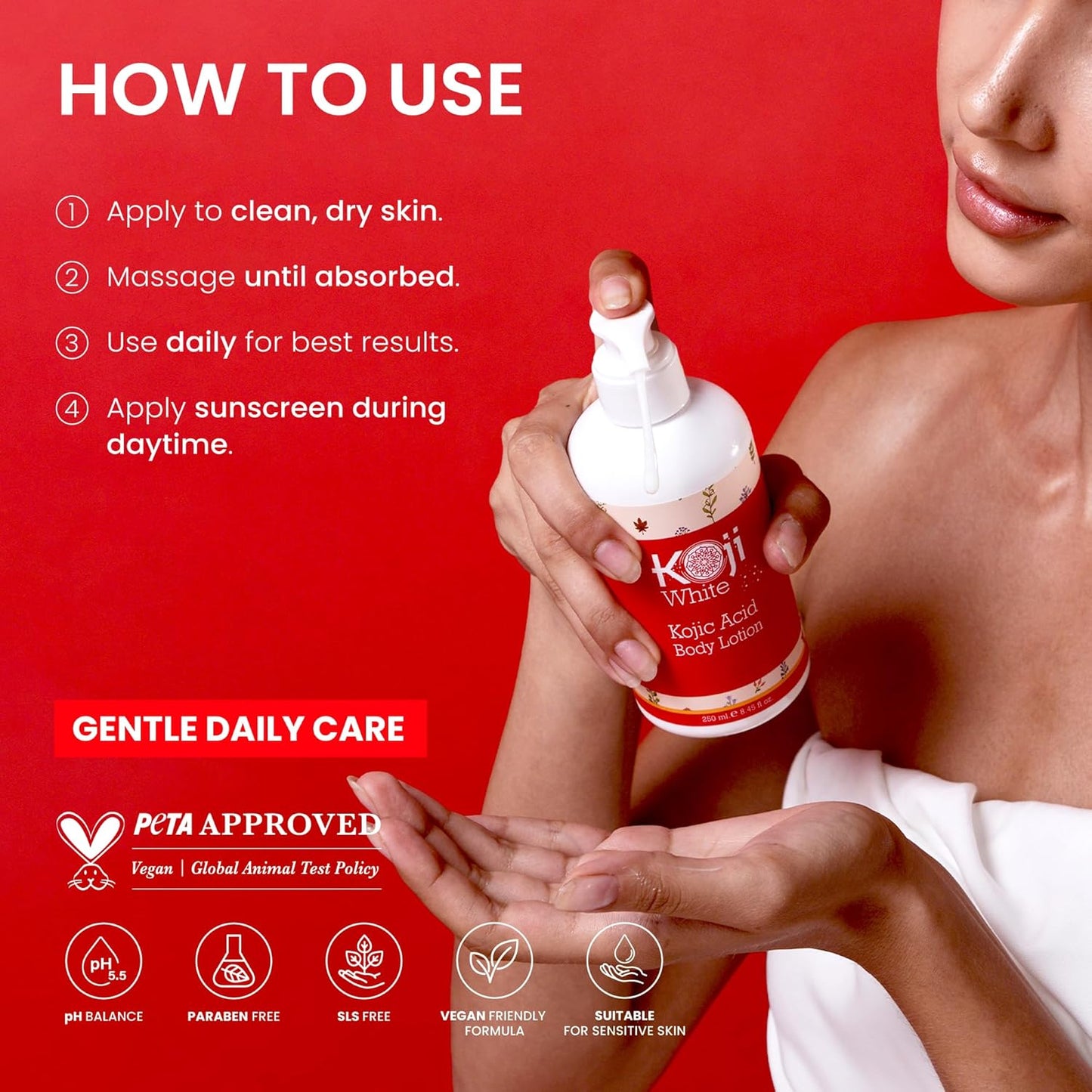 Kojic Acid Skin Brightening Body Lotion - Body Moisturizer & Skin Firming for Women, Boost Hydrating, Sun Damage Skin, Uneven Skin Tone, Paraben-Free, Vegan, 8.45 Fl Oz Bottle
