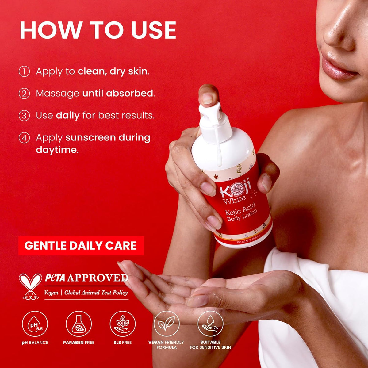 Kojic Acid Skin Brightening Body Lotion - Body Moisturizer & Skin Firming for Women, Boost Hydrating, Sun Damage Skin, Uneven Skin Tone, Paraben-Free, Vegan, 8.45 Fl Oz Bottle