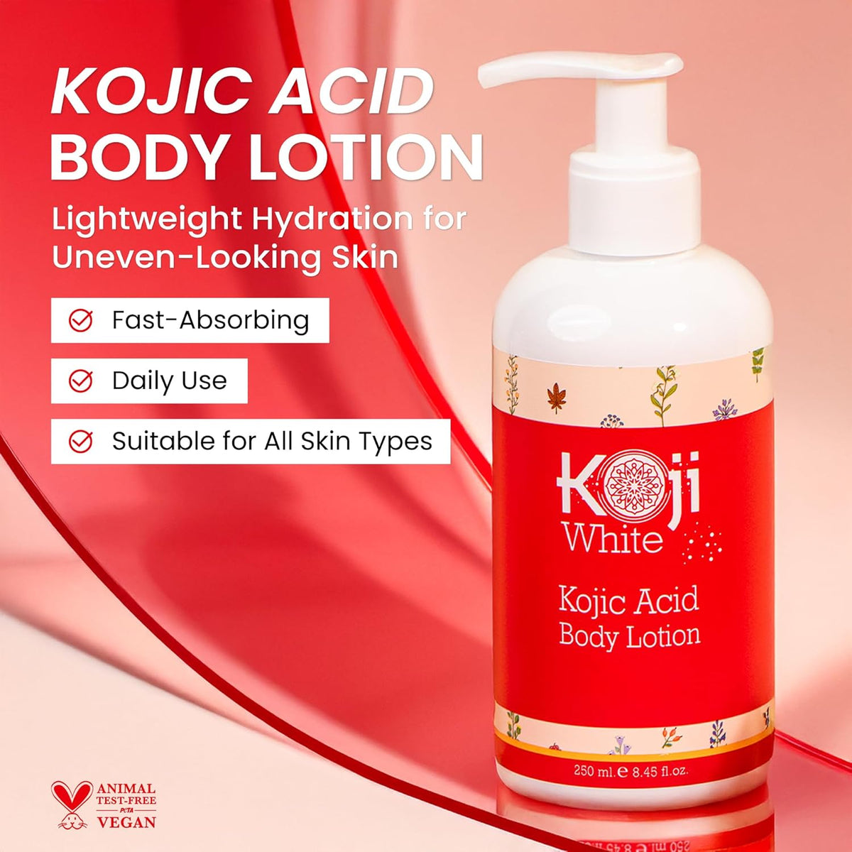 Kojic Acid Skin Brightening Body Lotion - Body Moisturizer & Skin Firming for Women, Boost Hydrating, Sun Damage Skin, Uneven Skin Tone, Paraben-Free, Vegan, 8.45 Fl Oz Bottle